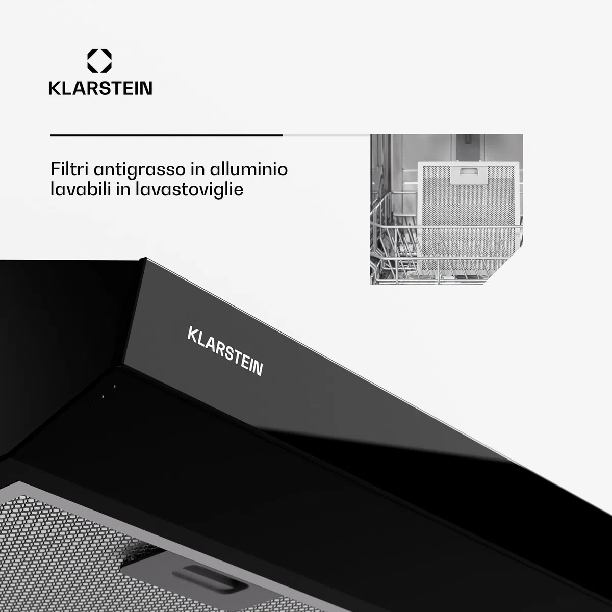 Klarstein Cappa Aspirante a Incasso, Cappa Cucina con Filtro, Cappa Aspirante Cucina in Alluminio, Cappa da Parete con Flusso d'Aria 175m³/h, Illuminazione LED, Timer, Cappa Aspirante Filtrante