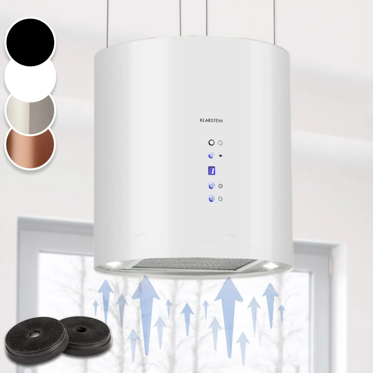 Klarstein Cappa Sospesa Isola Cucina LED 558m³/h Filtri Antigrasso Carboni Attivi