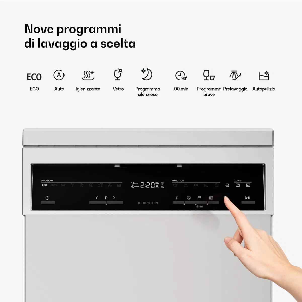 Klarstein Verosteel Lavastoviglie 45cm Libera Installazione - 10 Coperti, 9 Programmi, 42 dB, Classe B, AquaStop, Blocco Bambini, Argento, Display, Lavastoviglie Compatta