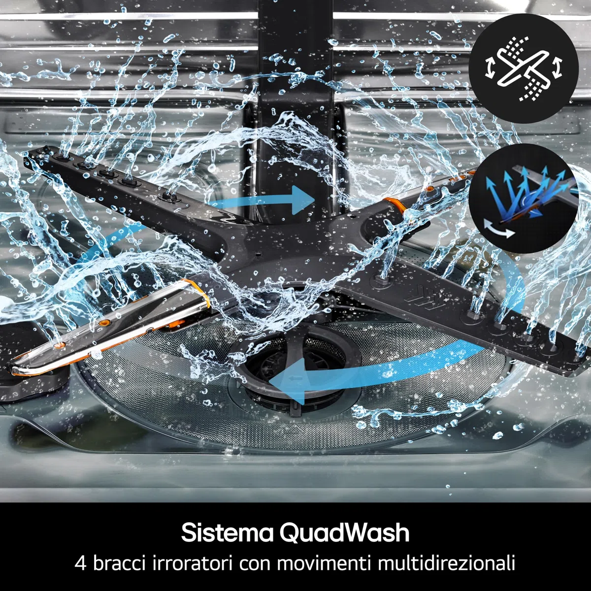 LG DF375HWS Lavastoviglie Libera Installazione Classe A, 14 Coperti, Lavaggio a Vapore TrueSteam, LED Esterno, Sistema QuadWash con 4 Bracci Irroratori, Serie 5, Auto-Apertura, 43dB, Wi-Fi, Bianco
