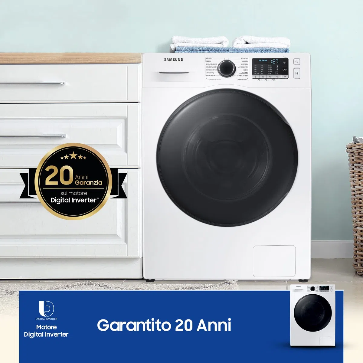 Samsung Lavasciuga Crystal Clean con Ecobubble, WD90TA046BE, 9+6 Kg, 1400 RPM, Classe B/E, Vapore, 60l x 85h x 65p cm (Ricondizionato)