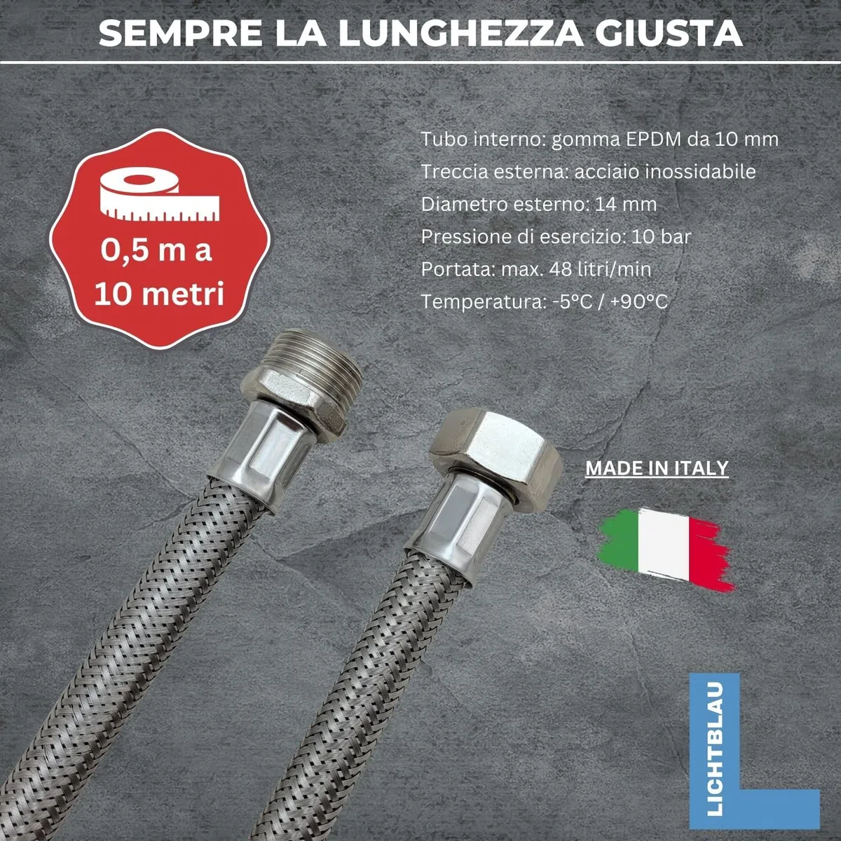LICHTBLAU Estensione Aquastop in acciaio inox antipiega, 1,5m, attacco 3/4", per lavatrice e lavastoviglie, tubo corazzato dritto/dritto, con guarnizione, universale utilizzabile