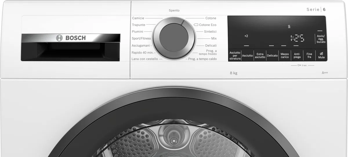 Bosch WQG23100IT Serie 6, Asciugatrice a pompa di calore, capacità 8 kg, EasyClean, Cestello Lana, Auto Dry, Programma Rapido