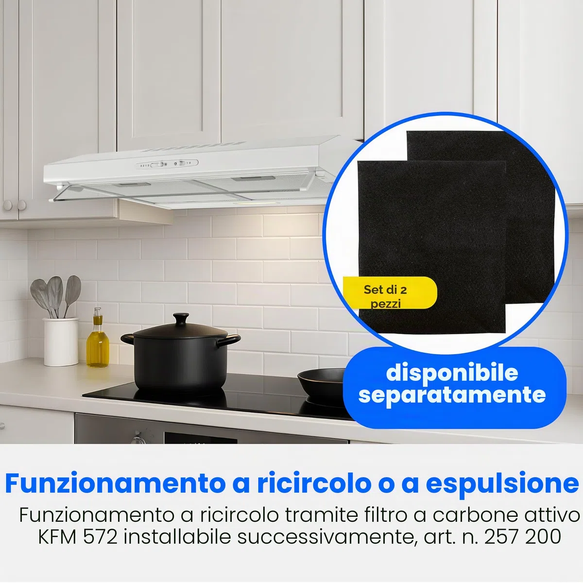 Bomann DU 623.3 Cappa aspirante 60 cm, ricircolo dell'aria o condotto, 3 livelli di potenza, filtri estraibili in alluminio lavabili, bianco