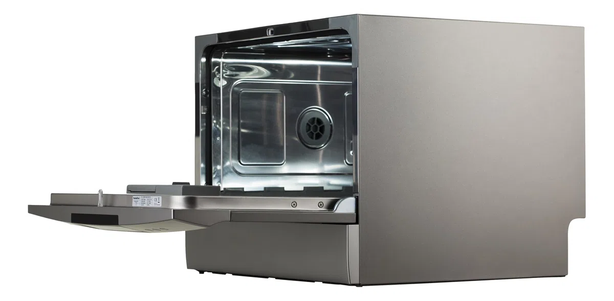 PremierTech Mini Lavastoviglie compatta da tavolo, Lavastoviglie 6 coperti, 8 programmi, Libera Installazione e Incasso, Da Appoggio, Display Led, Silver PTLS6S