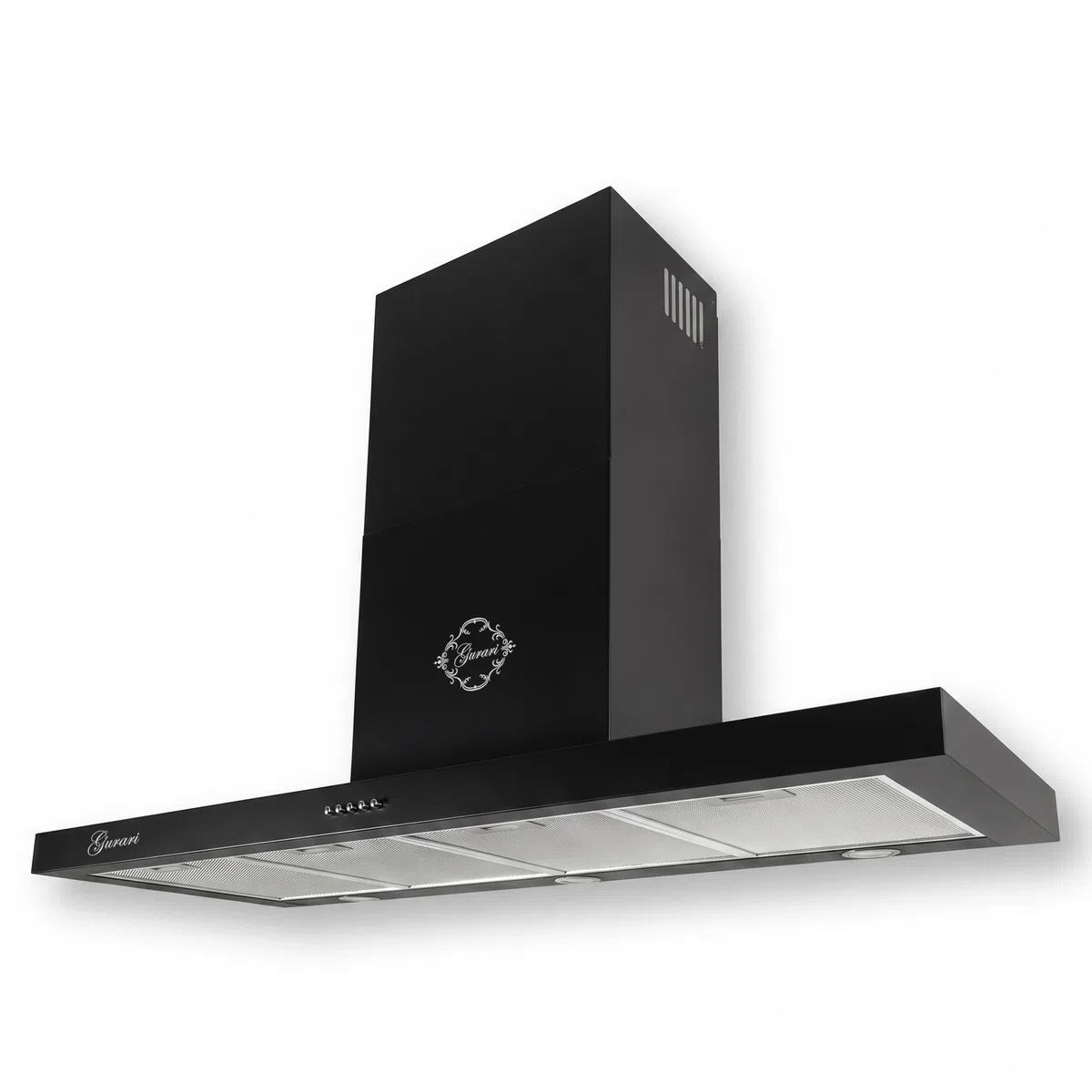 Gurari Cappa aspirante da 120 cm GCH F 118 120 BL • Cappa da parete nera • Cappa per camino 1000 m³/h • Cappa aspirante a parete con illuminazione a LED • Filtro antigrasso in metallo • Classe