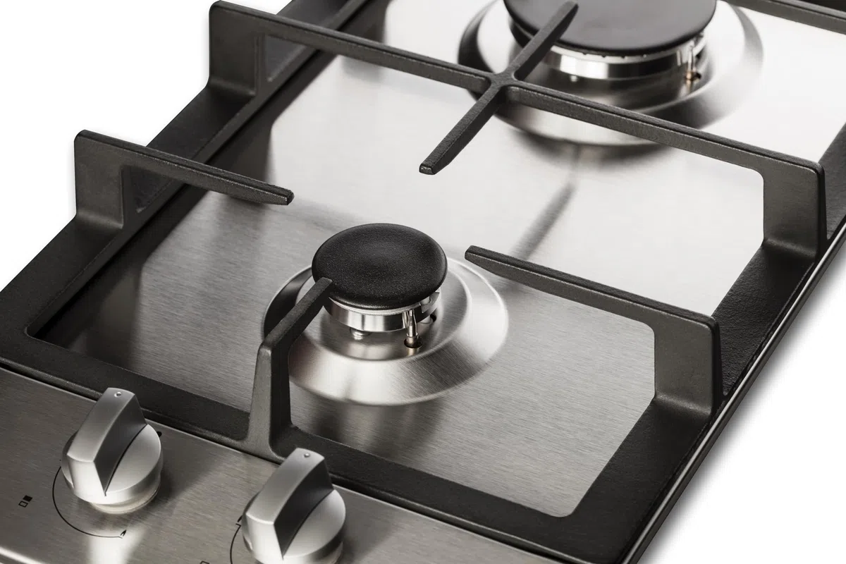 PremierTech Piano Cottura a Gas, 2 Fuochi, 30cm, Domino, Acciaio Inox, Supporto in Ghisa Professionale, predisposto Metano e kit ugelli GPL inclusi, da Incasso, PC2G30