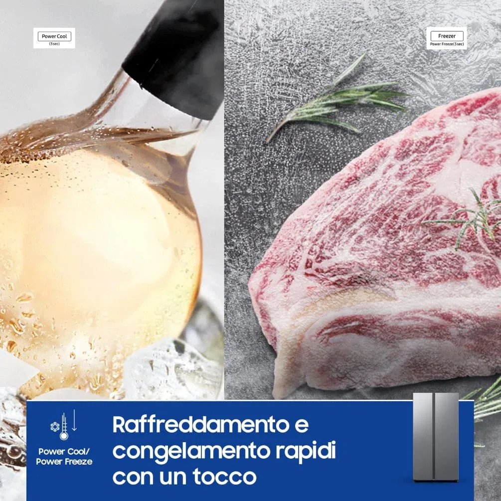 Samsung Frigorifero Side by Side Samsung Air Space AI RS62DG5003S9/EF, Wifi, All Around Cooling, SpaceMax, Ice Maker, 655 L, LxAxP: 91,2 x 178 x 71,6 cm, Metal Inox