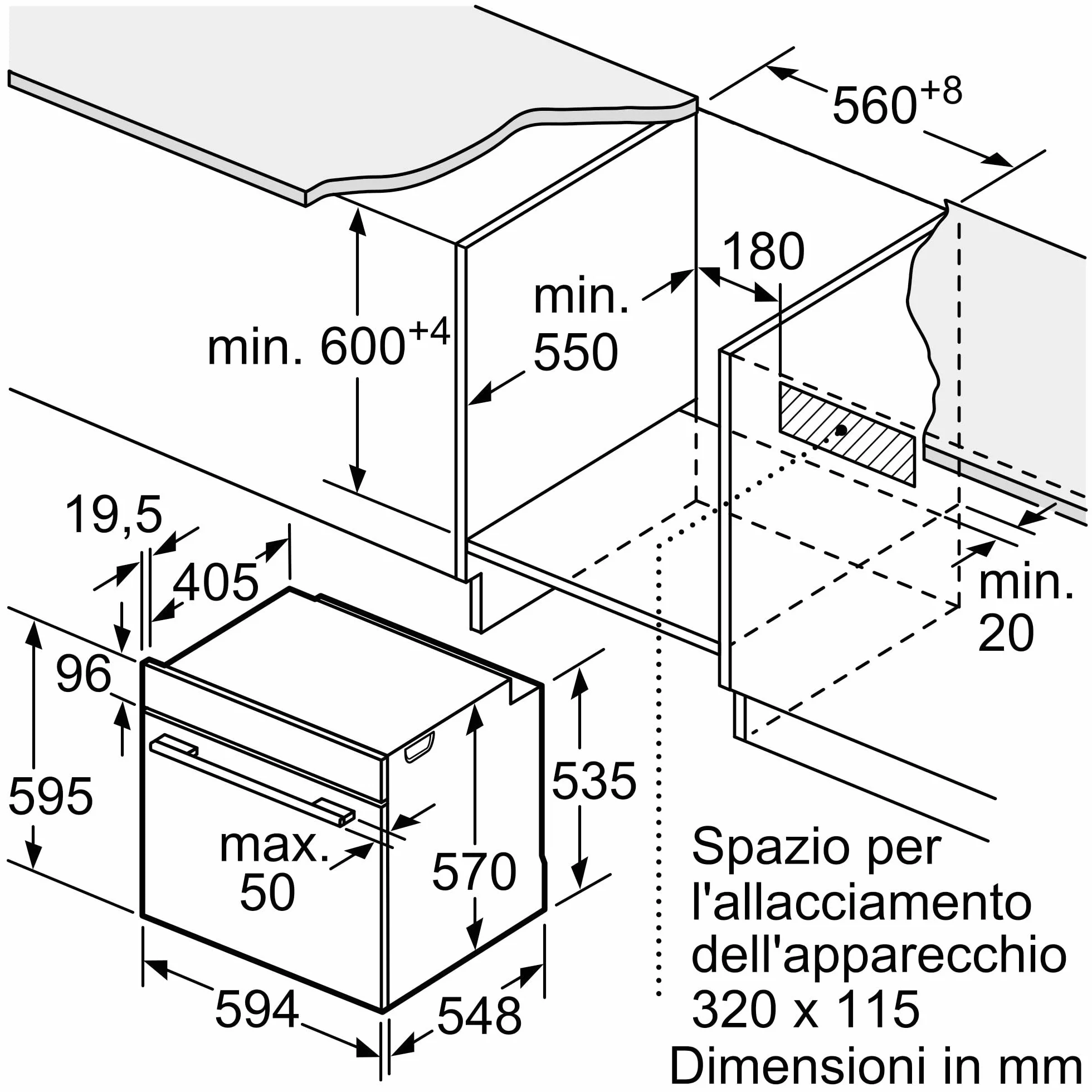 Bosch HRG532BB3 Serie 4, Forno con vapore da incasso, Display LED Touch, Funzione Air Fry, EcoClean, 15 programmi automatici, Nero, 60 x 60 cm