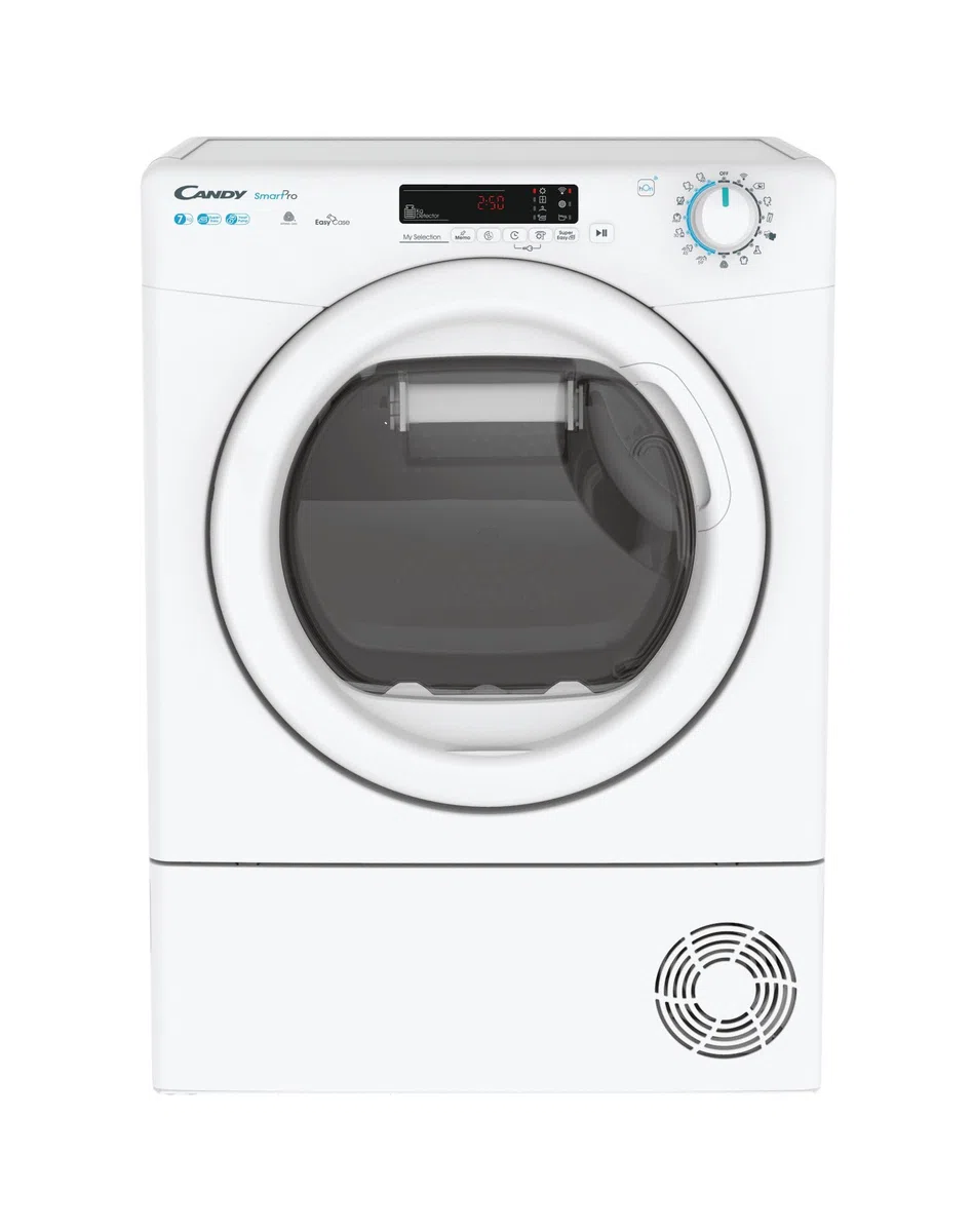 Candy Smart Pro Slim Asciugatrice Slim 7 Kg, Pompa di Calore, Libera Installazione, Classe A+, Connessione Wi-Fi + BLE, Controllo da App, Avvio Programmabie, 59,6 x 46,5 x 85 cm, Bianca - CSO4H7A1DE-S