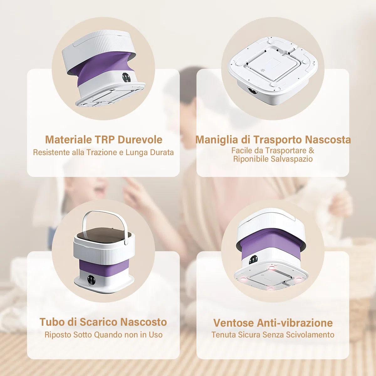 Lavatrice con Funzione Centrifuga – Lavatrice con Controllo Touchscreen, 3 Programmi di Lavaggio, Funzionamento Silenzioso, per Appartamento, Residenza Studentesca, Campeggio e Viaggio