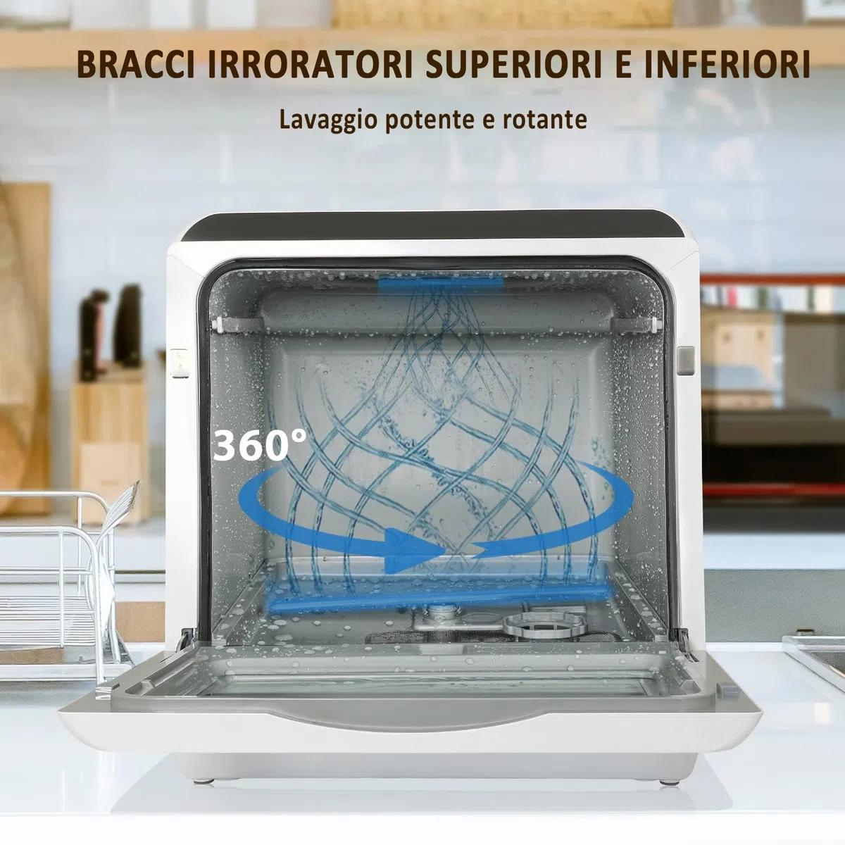 YU YUSING Mini Lavastoviglie Piccola 45 cm 5 Coperti, 5+1 Programmi, Asciugatura PTC, con o senza Alimentazione Idrica, Lavastoviglie Portatile, Serbatoio da 5L, Display LED, Bianco e Nero