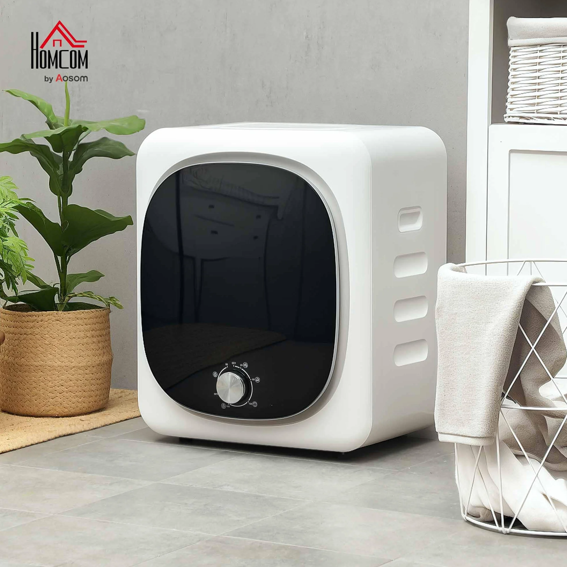 HOMCOM Asciugatrice elettrica compatta 800 W 4 Kg con 5 modalità di asciugatura, serbatoio in acciaio inox, carico frontale, per appartamenti, case, camper, bianco