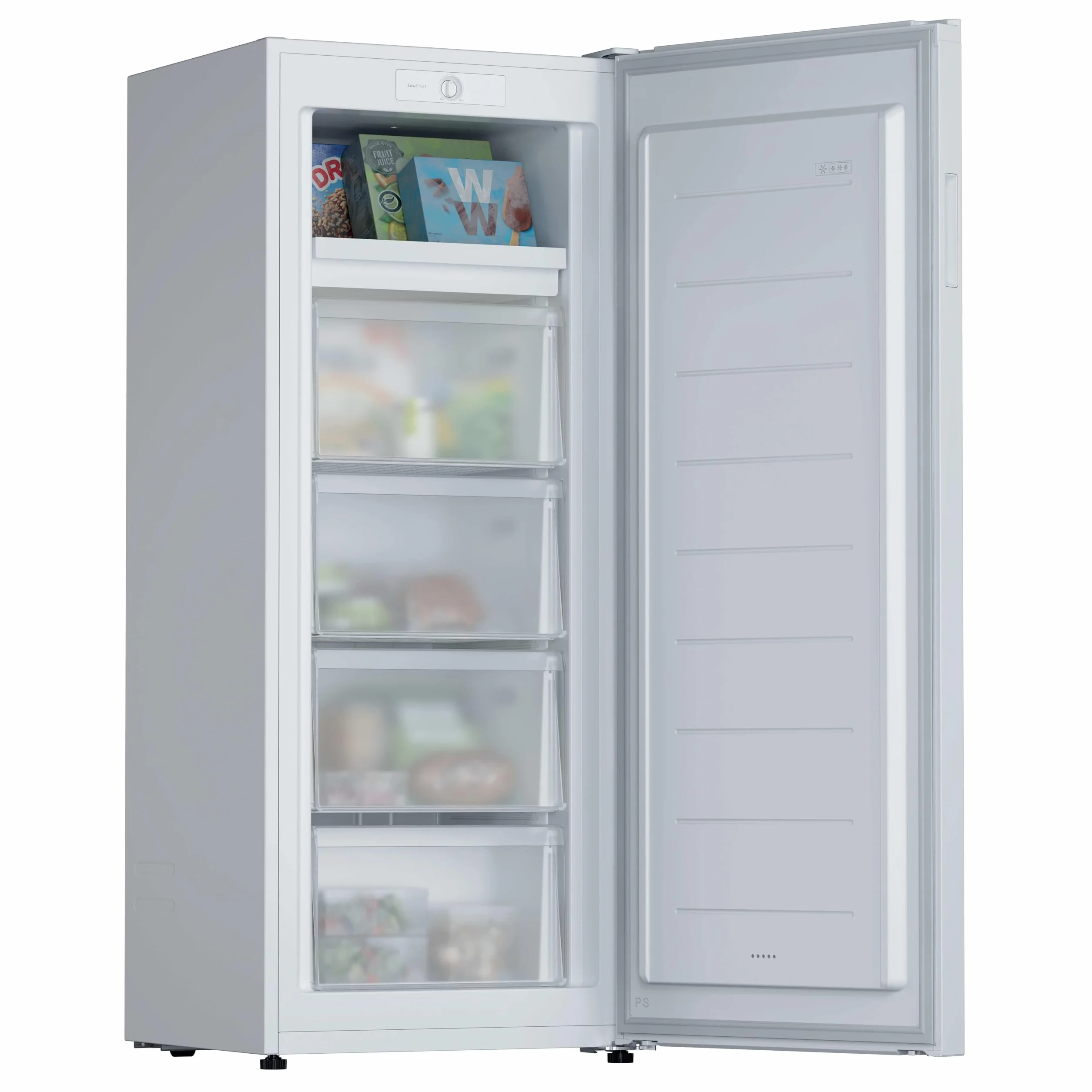 Candy Up Freezer 300 CNUQ2L513EW, congelatore verticale, larghezza 55 cm, 169 l, 3 cassetti, controllo meccanico della temperatura, gambe regolabili, illuminazione interna a LED, maniglia esterna, 37