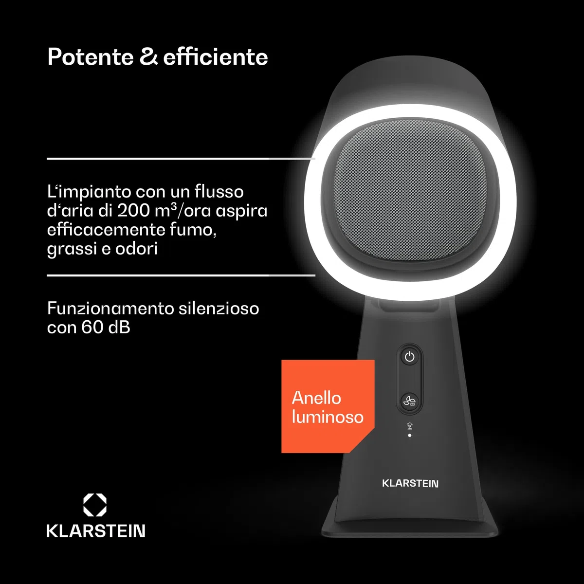 Klarstein - Cappa Aspirante Portatile, Compatta & Potente, 200 m³/ora, Filtro Multistrato, Base Antiscivolo, Ideale per Piccole Cucine & Spazi di Cottura