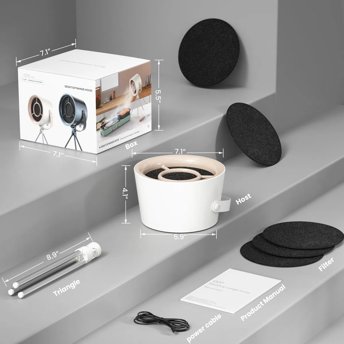 Mihoho Cappa aspirante portatile, cappa aspirante con filtro sostituibile, cappa per desktop con ventilatore di scarico a 3 marce, sfiato da cucina per barbecue, cucina, hot pot (bianco classico)
