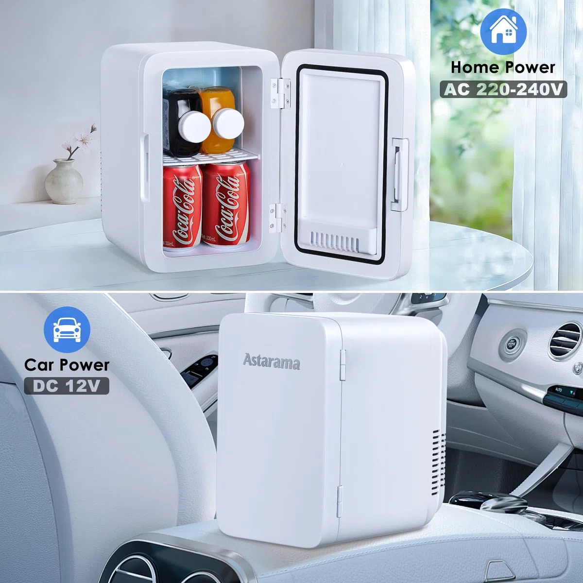 Mini Frigo da camera, 6L Frigorifero Piccolo per la cura della pelle, 2 in 1 Frigo Piccolo con Funzione di Raffreddamento e Riscaldamento, 12V DC/220V AC per Auto E Uffici, Modalità Eco & Max (Bianco)