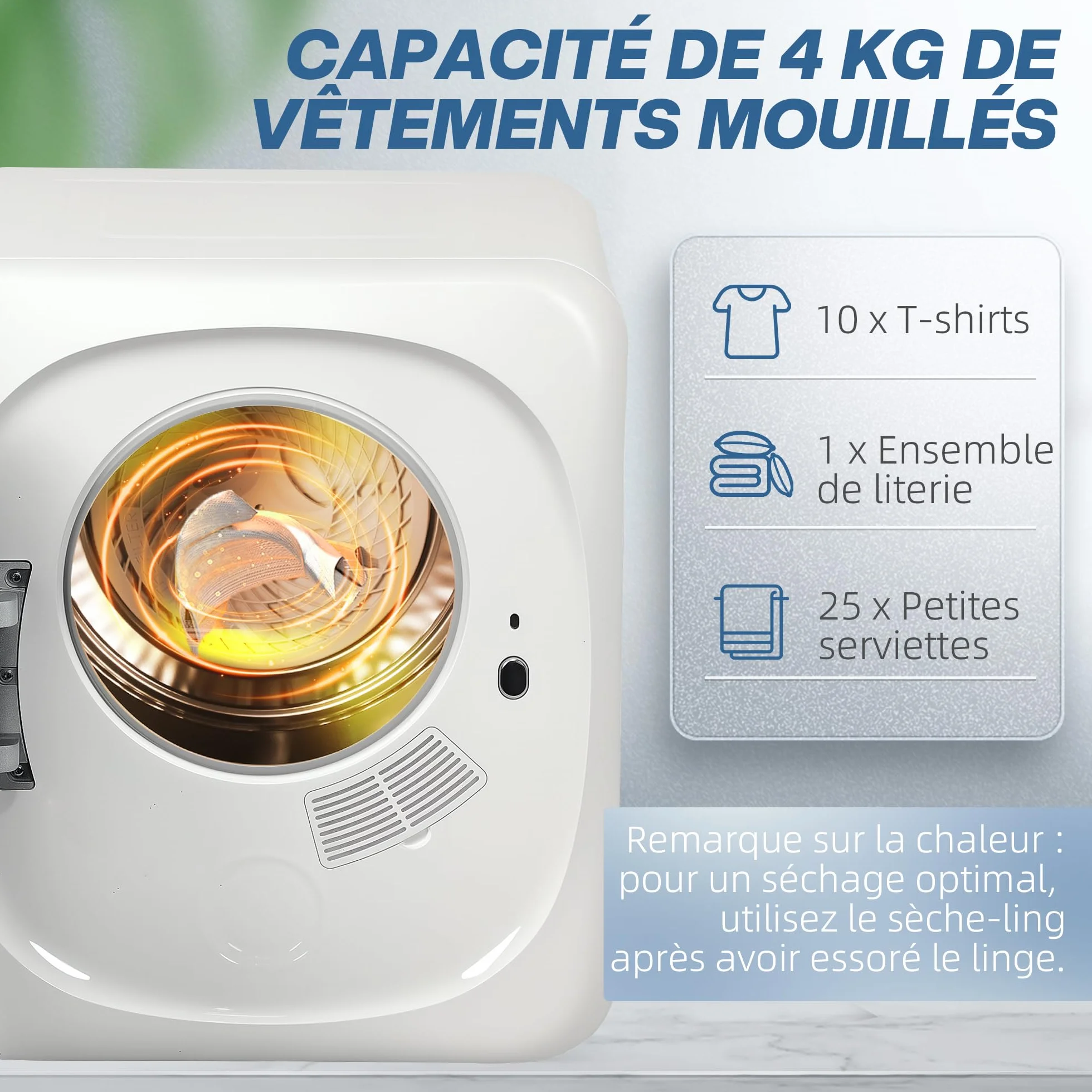 HOMCOM Asciugatrice elettrica compatta 800 W 4 Kg con 5 modalità di asciugatura, serbatoio in acciaio inox, carico frontale, per appartamenti, case, camper, bianco