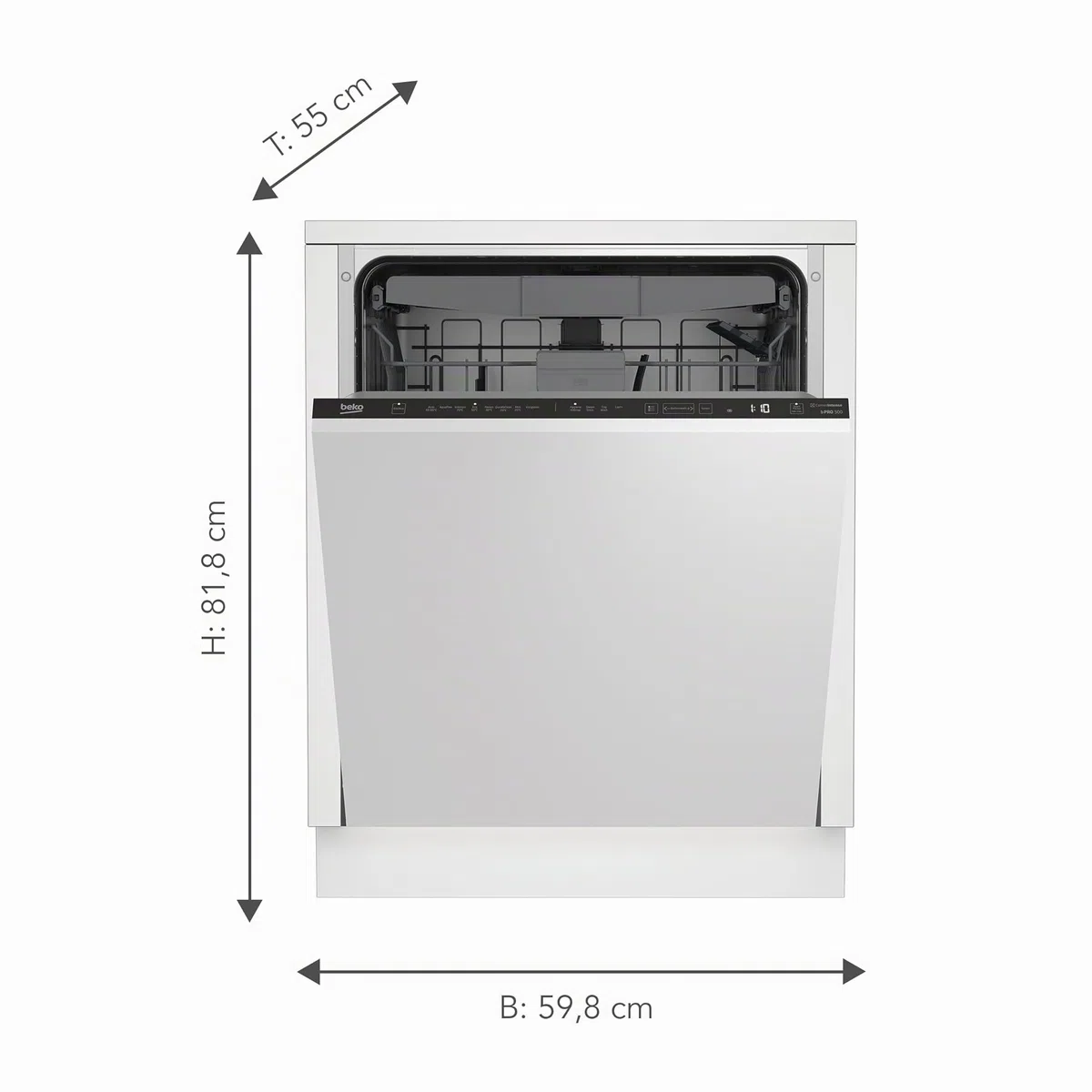 Beko BDIN38440 - Lavastoviglie da incasso, 60 cm, completamente integrato, per 14 soffitti su misura, 3 lavelli, 5 temperature, velocità+, asciugatura SteamGloss, CornerIntense, TrayWash