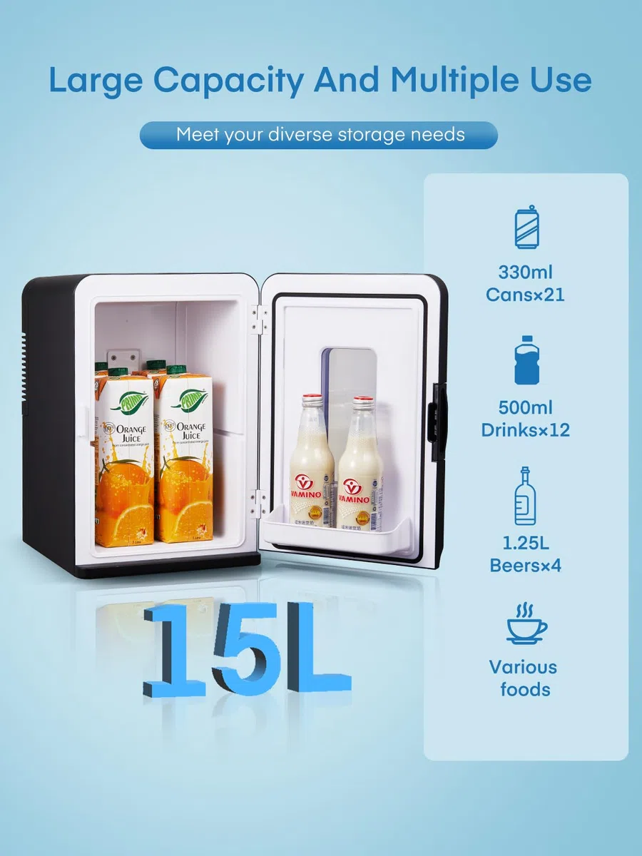NORTHCLAN Mini Frigo da Camera 15L/21 lattine, Frigorifero Elettrico con Modalità Silenziosa ECO per Camera da Letto/Auto, Funzione Caldo/Freddo, Raffreddatore di Bellezza Portatile 12V/220V