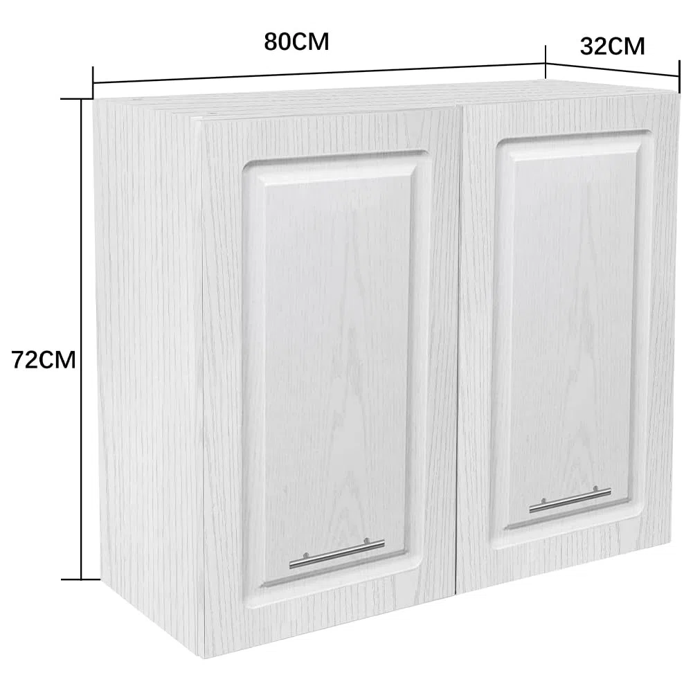Shally Dogan Pensile Scolapiatti con Vassoio Salvagoccia da Cucina Design Boiserie, Mobile a Parete in Legno Resistente Armadio Sospeso con Due ante e Due Ripiani, 80 x 32 x 72H cm (Bianco Frassianto)