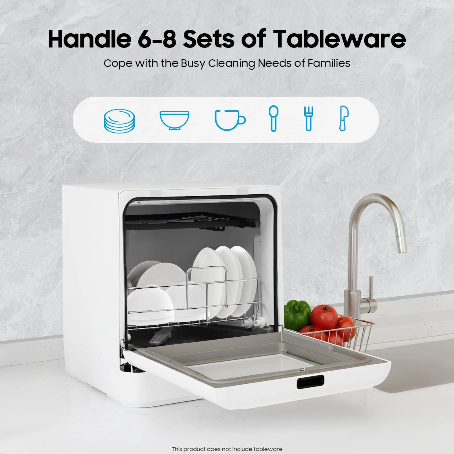 Lavastoviglie da tavolo, mini lavastoviglie, 800 W, lavastoviglie da tavolo indipendente, 4 programmi, capacità 6-8 piatti o ciotole, per appartamenti, dormitori