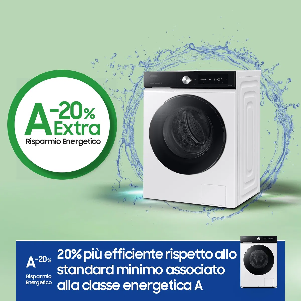 Samsung Lavatrice BESPOKE AI WW90DB7U94GE/U3 Libera installazione, 9 Kg, Wifi, Ecodosatore, Super Speed, AI Wash, Corpo: Bianco, Oblò: Nero, 60l x 85h x 60p cm