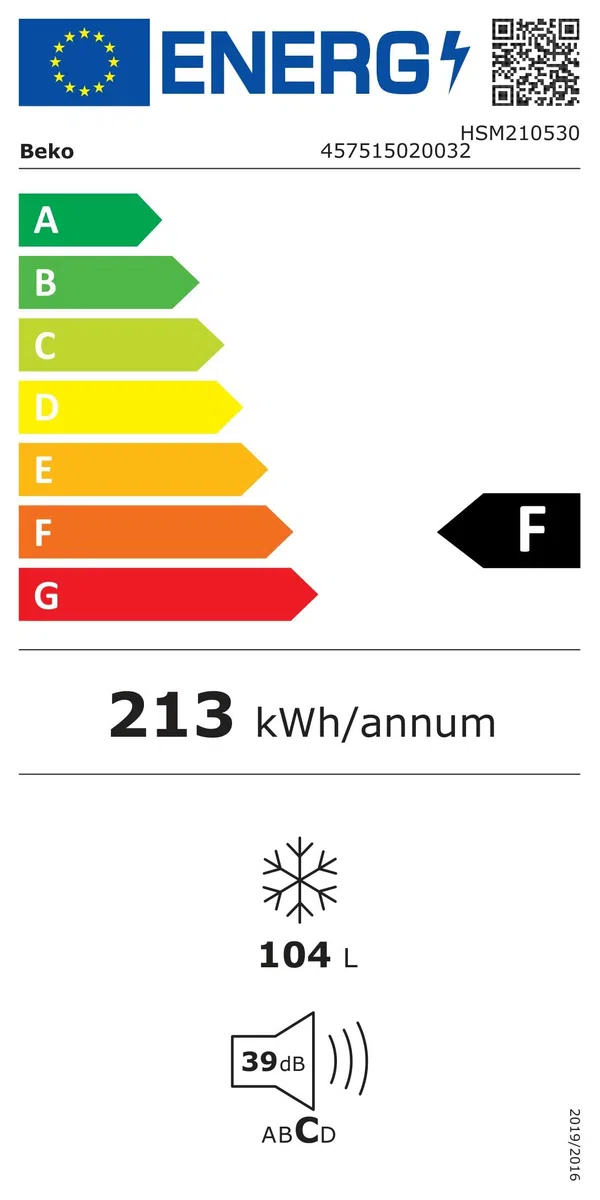 Beko - HSM210530 - Congelatore Orizzontale, Classe F, Statico, 104L, Dimensioni HxLxP: 86 x 53,7 x 58,5