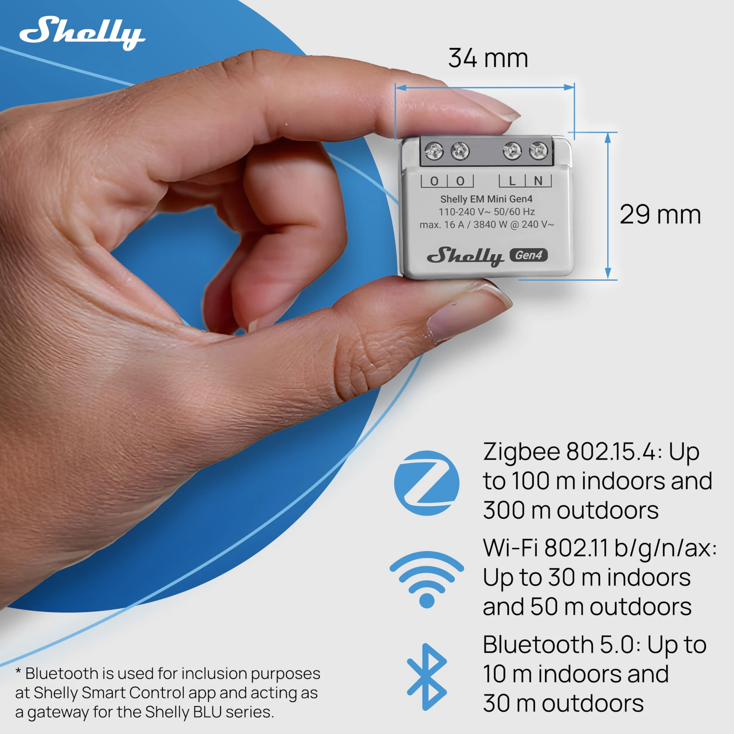 Shelly EM Mini Gen4 Misuratore di Potenza Intelligenza WiFi 1 Canale 16A Domotica Matter Zigbee 2 Pezzi