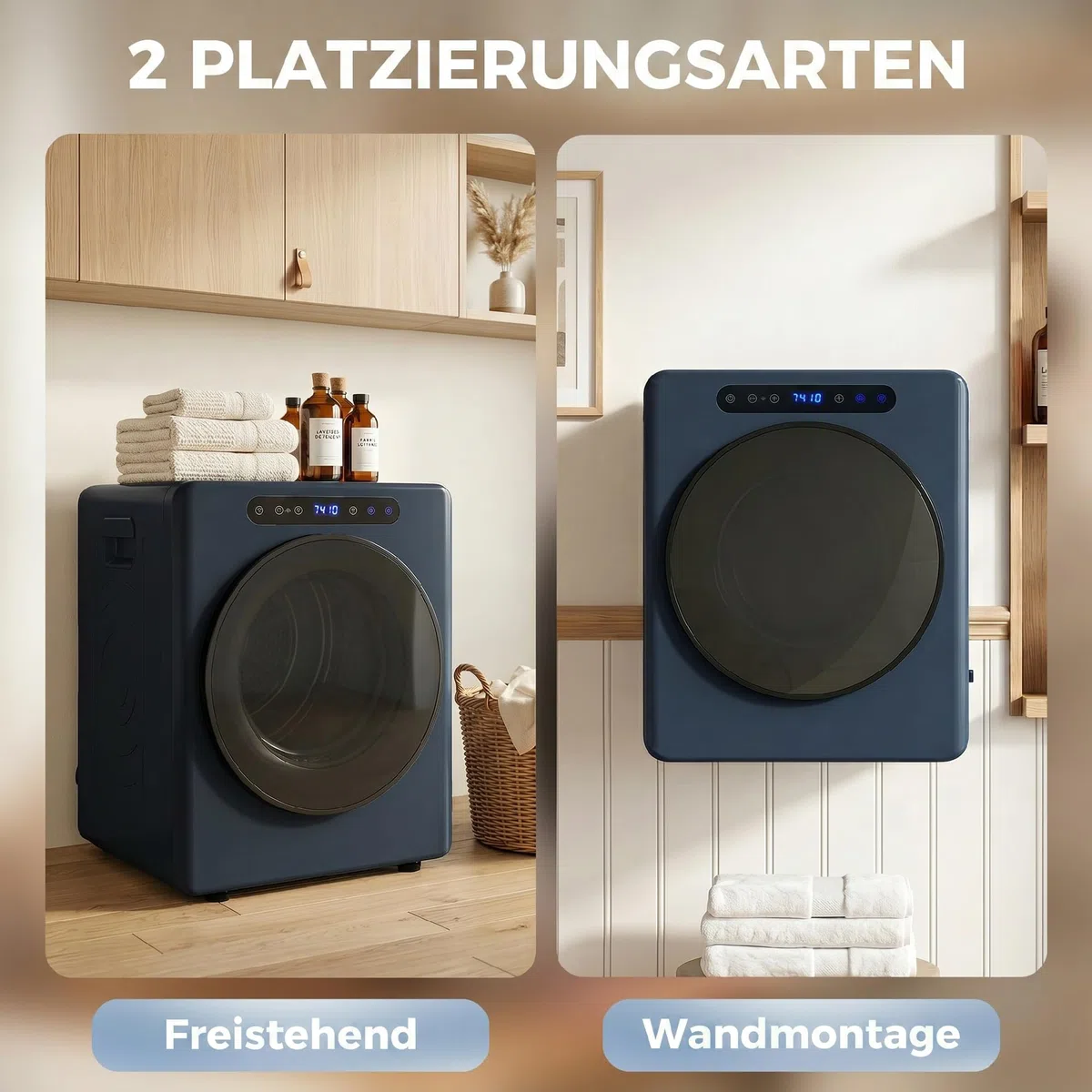 HOMCOM Mini asciugatrice di scarico 5 kg con sterilizzazione, 6 programmi fino a 60 ℃, 1000 W asciugatrice con touch screen tamburo in acciaio inox, timer, per camper, casa, blu