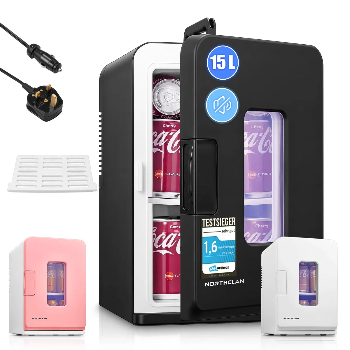 NORTHCLAN Mini Frigo da Camera 15L/21 lattine, Frigorifero Elettrico con Modalità Silenziosa ECO per Camera da Letto/Auto, Funzione Caldo/Freddo, Raffreddatore di Bellezza Portatile 12V/220V