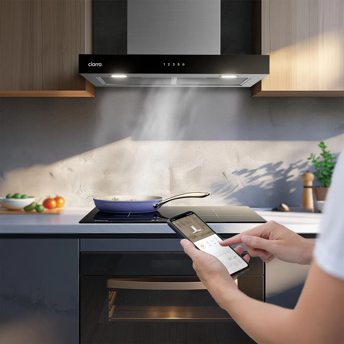 CIARRA CBCS6102 Classe A+++ Cappa Aspirante 60 cm 650 m³/h Touch Control 4 Livelli Inclusa Booster Scarico Ricircolo Aria Montaggio a Parete Acciaio Inox con Filtri Carbone CBCF003