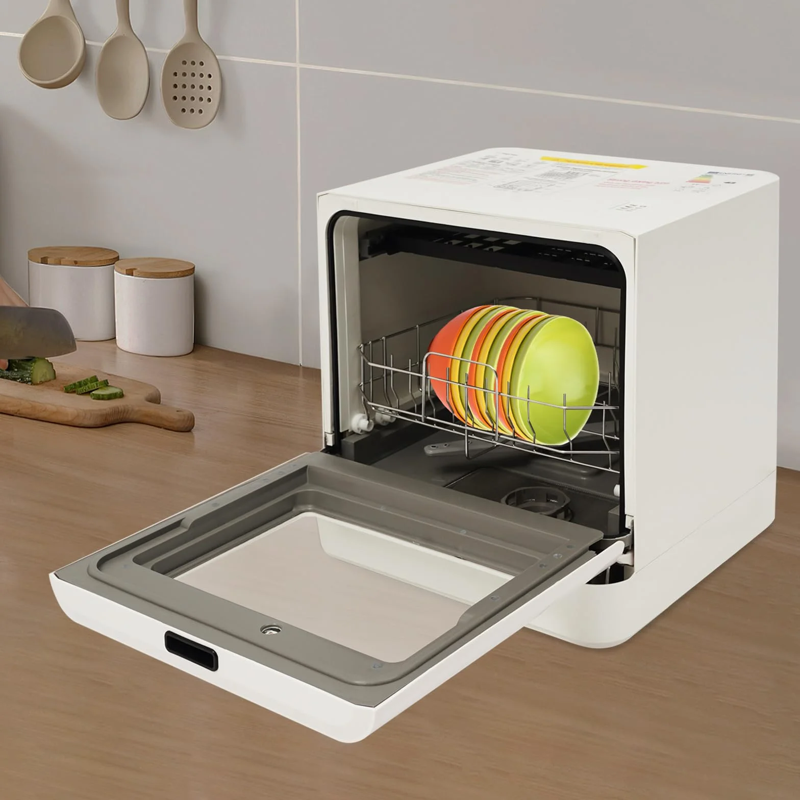 Lavastoviglie da tavolo, 4 programmi, acqua calda 72 °C con funzione di asciugatura, 800 W Lavastoviglie Elettrica, Touch Funzionamento