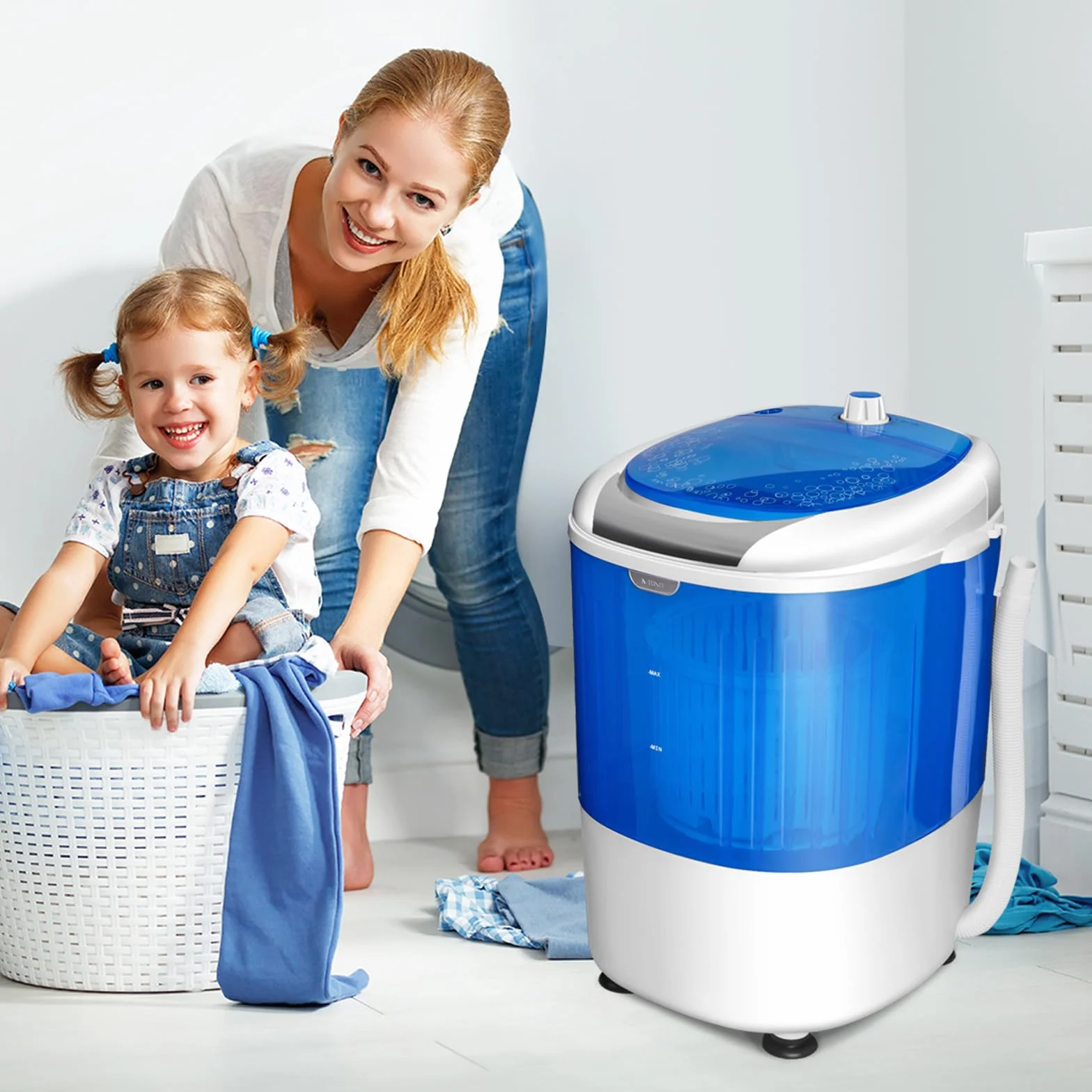 COSTWAY Mini Lavatrice con Centrifuga, Semi Automatico, Lavatrice Compatta Portatile con Funzione Timer, Ideale per Dormitorio e Campeggio, 2,5 kg, 170 W