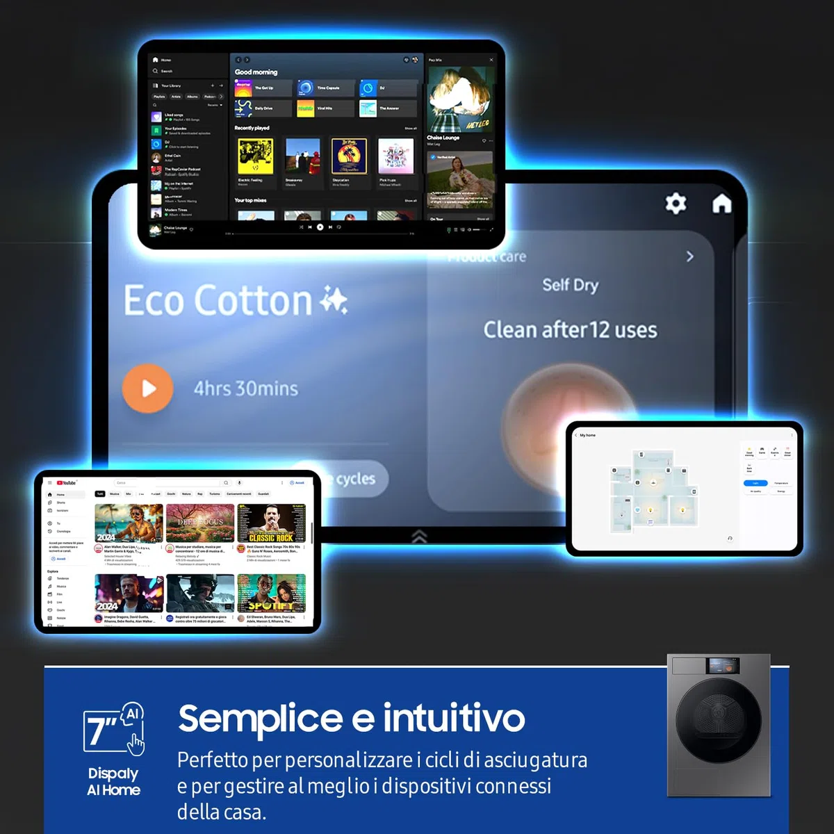 Samsung Asciugatrice Bespoke AI DV90F09F4S/U3, 9 kg, Pompa di Calore, Wifi, Controllo Vocale, Display AI Home, AI Dry, Carica Frontale, 60L x 85H x 60P cm