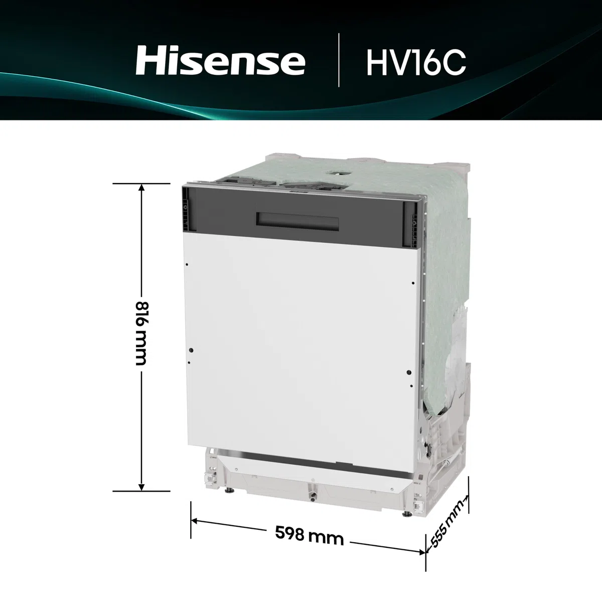 Hisense HV16C Lavastoviglie Classe C 16 Coperti Terzo Cesto 43dB 6 Programmi Partenza Ritardata Total Dry Incasso