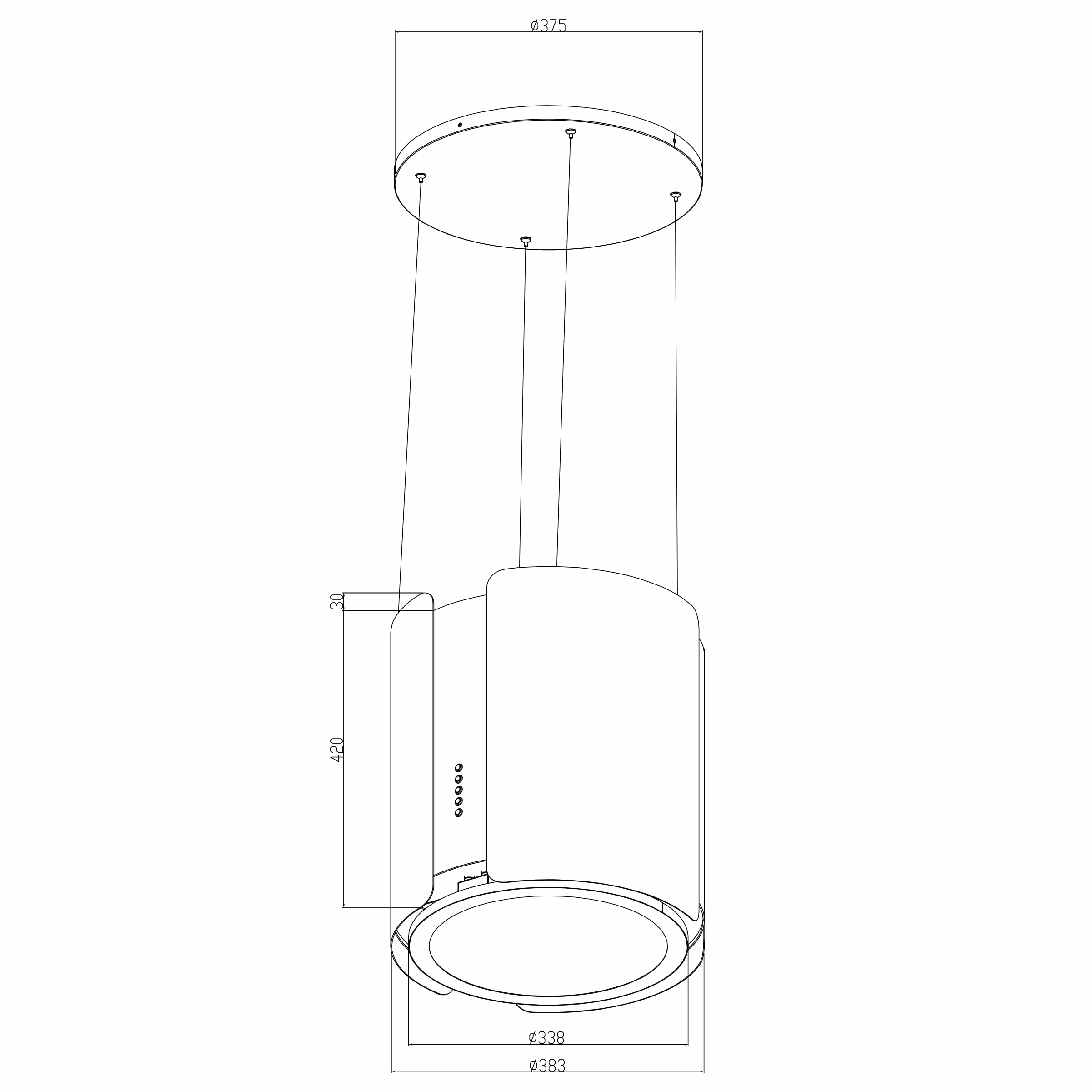 Cecotec Cappa a Isola Rotonda 38 cm Bolero Flux CRE 385500 Black A+. Portata 591,2 m³/h, Motore DC, Comandi Elettronici, Filtro Carbone, Classe A+, Finitura Acciaio Nero
