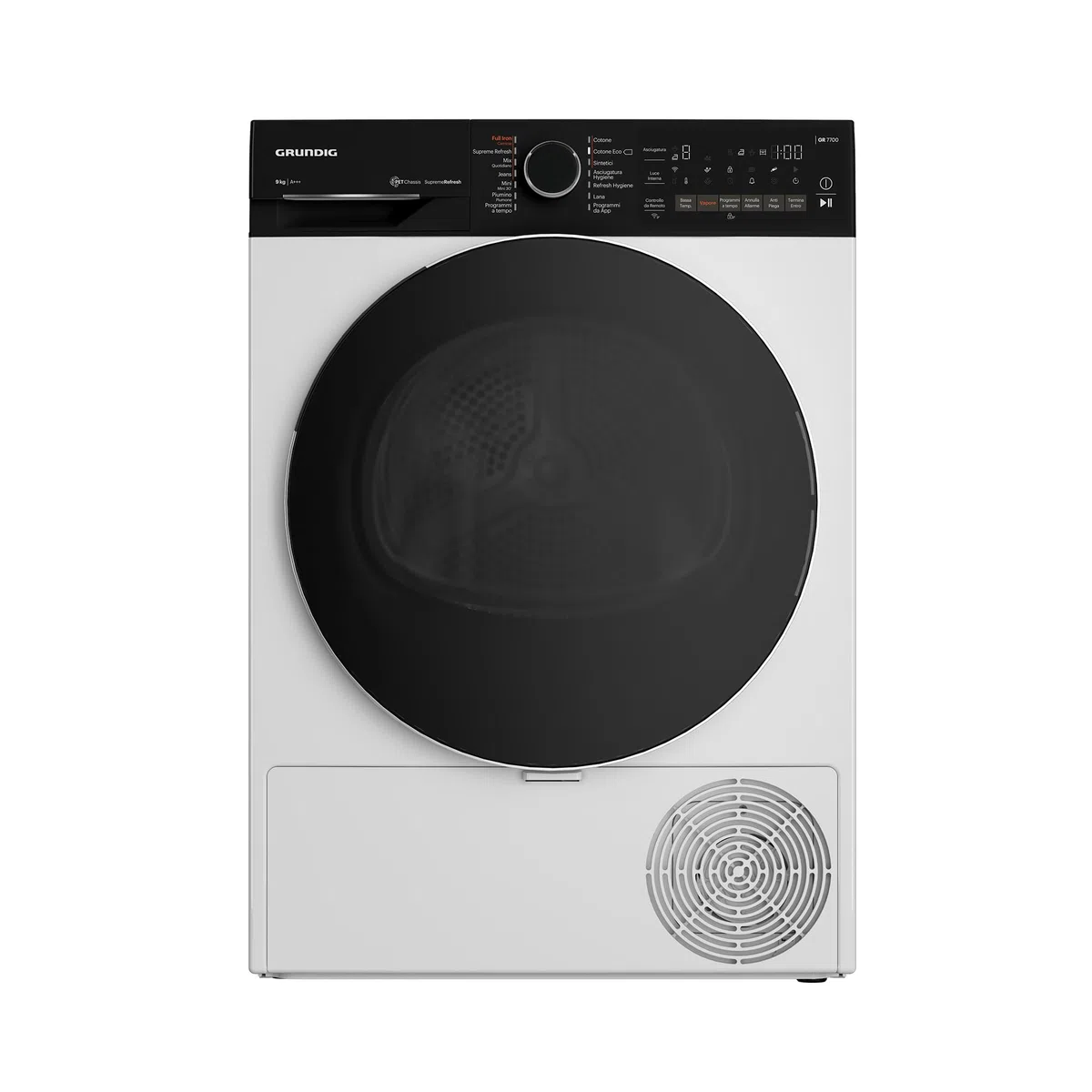 GRUNDIG - GTP6324WI-IT - Asciugatrice 9kg, Classe A+++, Display Touch PRO, VAPORE SupremeRefresh, porta reversibile, Wi-Fi, dba 63 AxLxP 84x60x65,3