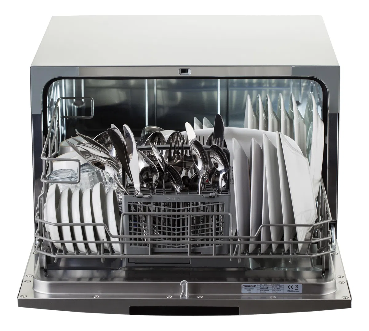 PremierTech Mini Lavastoviglie compatta da tavolo, Lavastoviglie 6 coperti, 8 programmi, Libera Installazione e Incasso, Da Appoggio, Display Led, Silver PTLS6S