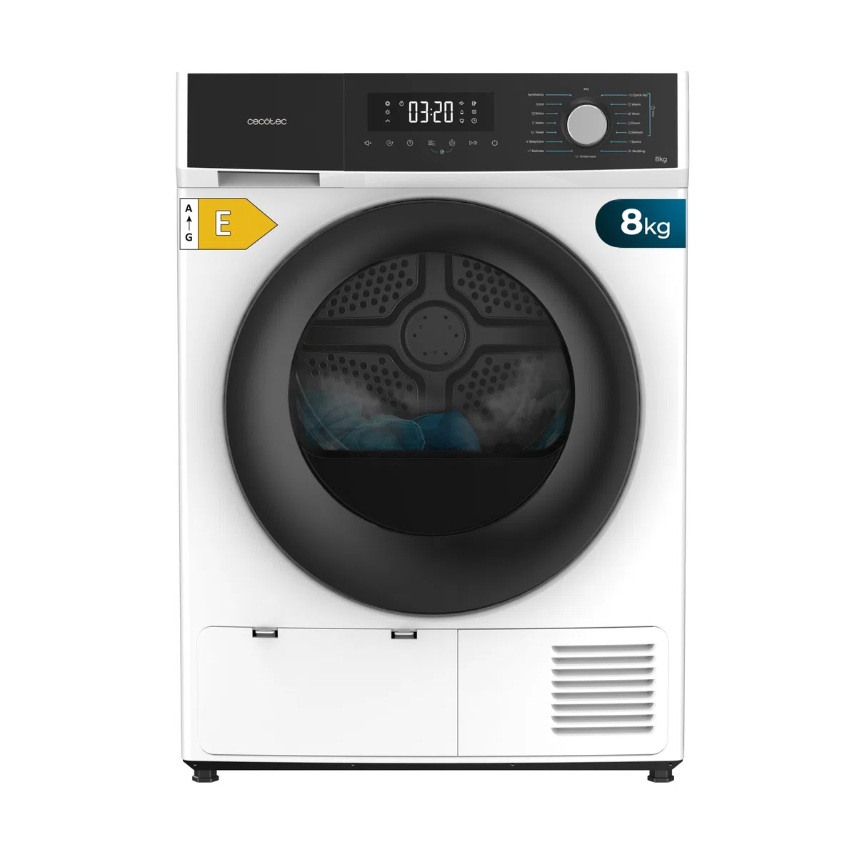 Cecotec Asciugatrice 8 Kg Pompa di Calore Bolero Dresscode Dry 8330. Classe A++, 15 Programmi, Funzioni come Asciugatura Automatica, Stiratura Facile, Stop&Go, Avvio Ritardato, KidLock, Bianco