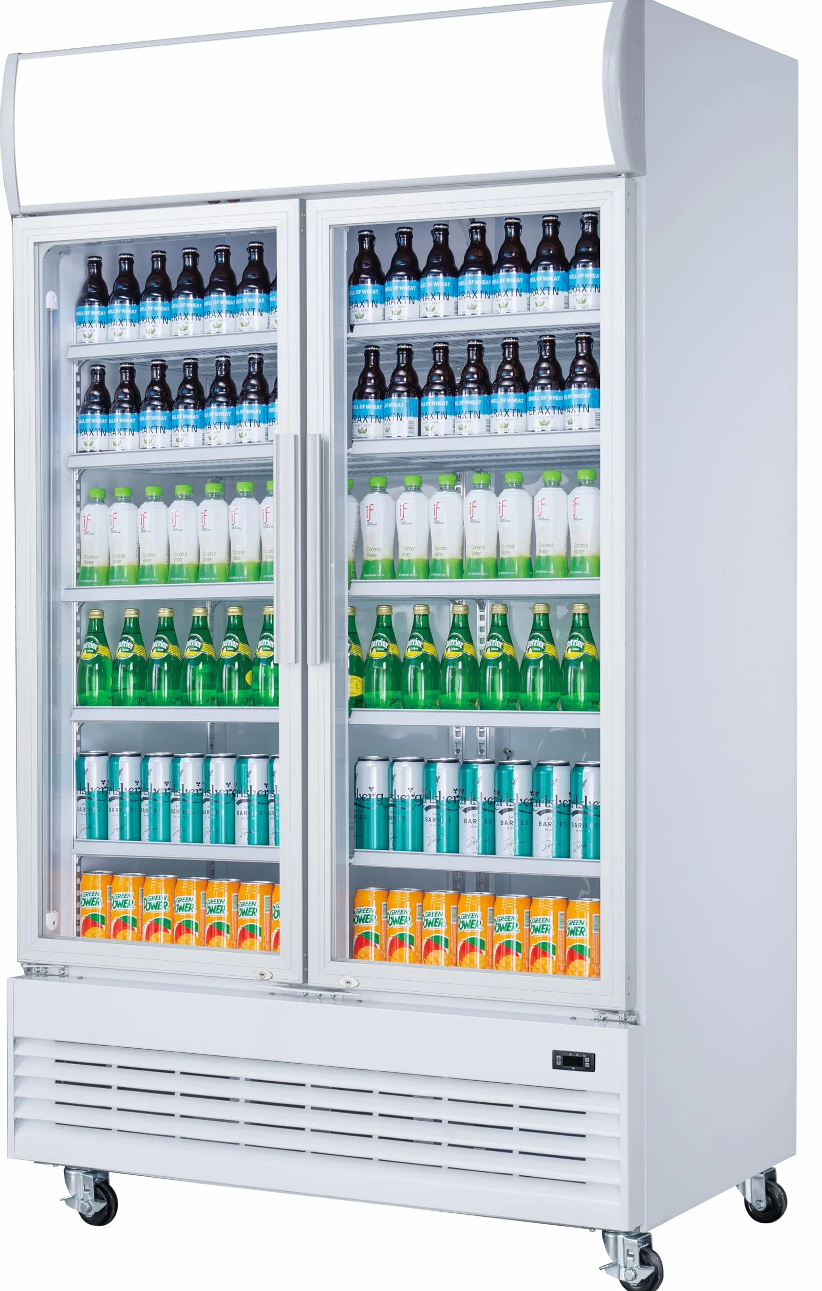 METRO Professional Frigorifero con 2 porte in vetro GSC2100, 930 L, bianco, 3.1 kWh/24 h, 220-240 V, con illuminazione LED e 10 ripiani regolabili, ideale per attività gastronomiche, bar e negozi.