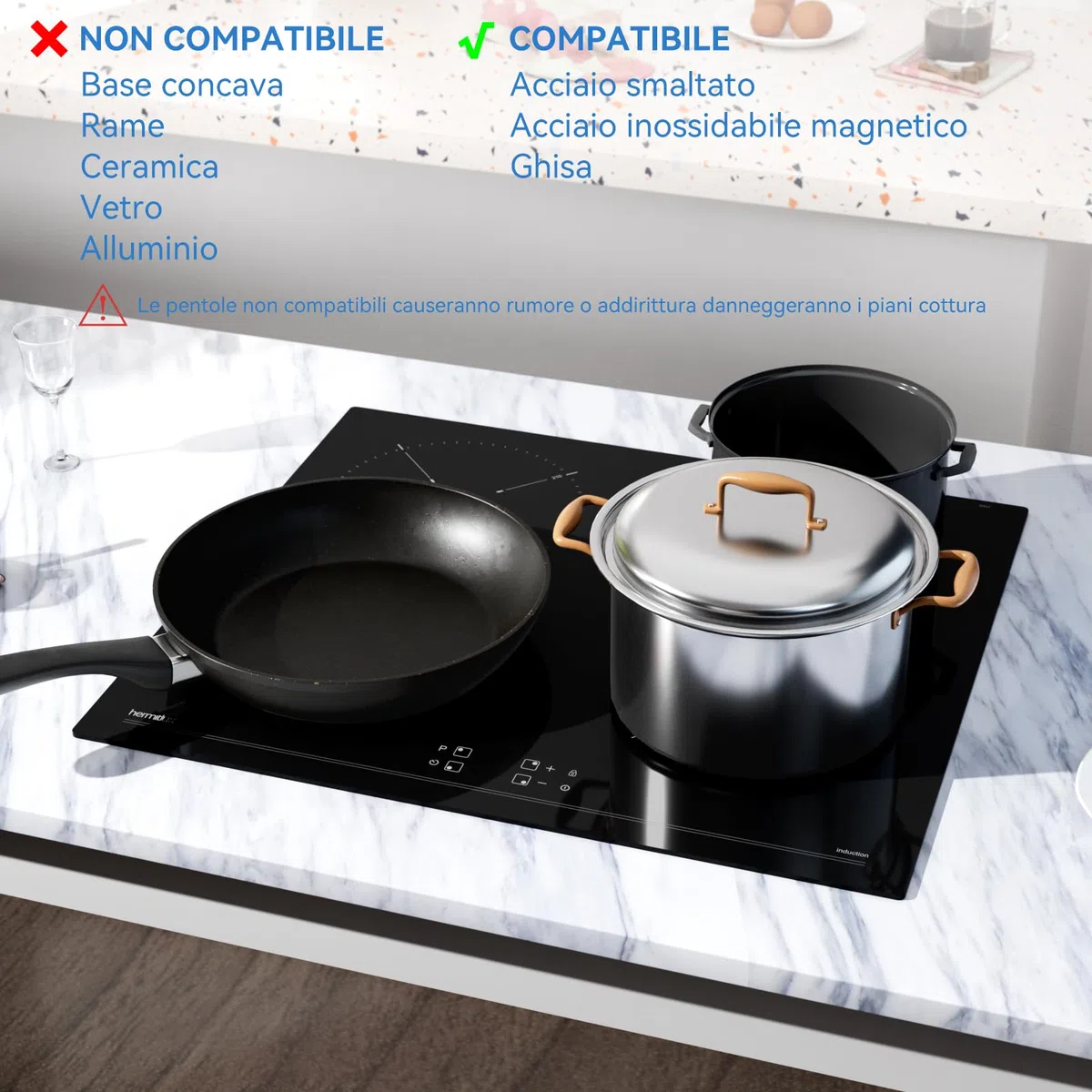 Hermitlux Piano Cottura a Induzione 4 Fuochi 60cm 7200W Comandi Touch Nero