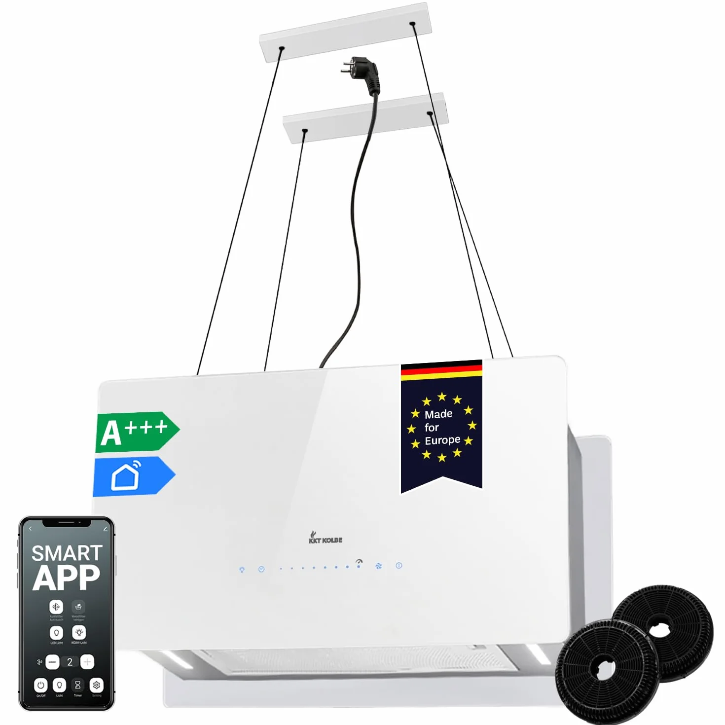 Cappa aspirante 60 cm | Cappa Isolotto | acciaio inossidabile | vetro bianco | Operazione di tocco | CUBE60W