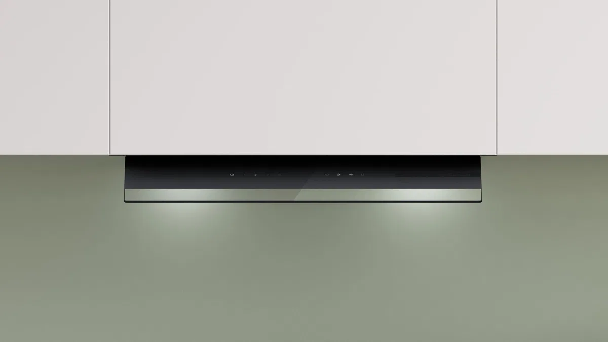 Serie 6, cappa di design integrato, 60 cm, vetro trasparente nero stampato, nero opaco, DBB67DP60