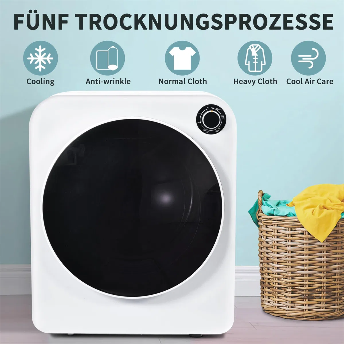 Sweiko Asciugatrice 3 kg in acciaio inossidabile, 5 programmi, triplo filtro, Bianco