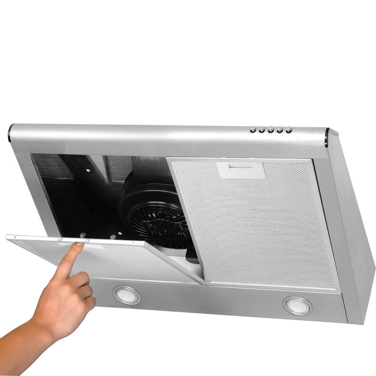 Cappa aspirante da incasso, per ricircolo dell'aria di scarico, 60 cm, in acciaio inox, illuminazione a LED [classe energetica C]