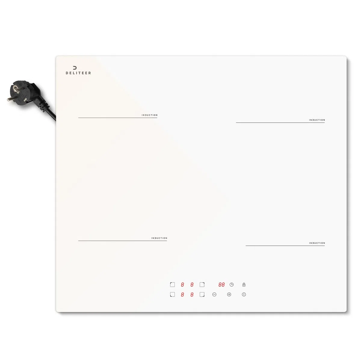 Piano Cottura a Induzione Bianco 4 Fuochi con Spina, Piastra a Induzione da Incasso 60CM, 3500W, Funzionamento Touch, Blocco di Sicurezza, Protezione da Surriscaldamento, 220V
