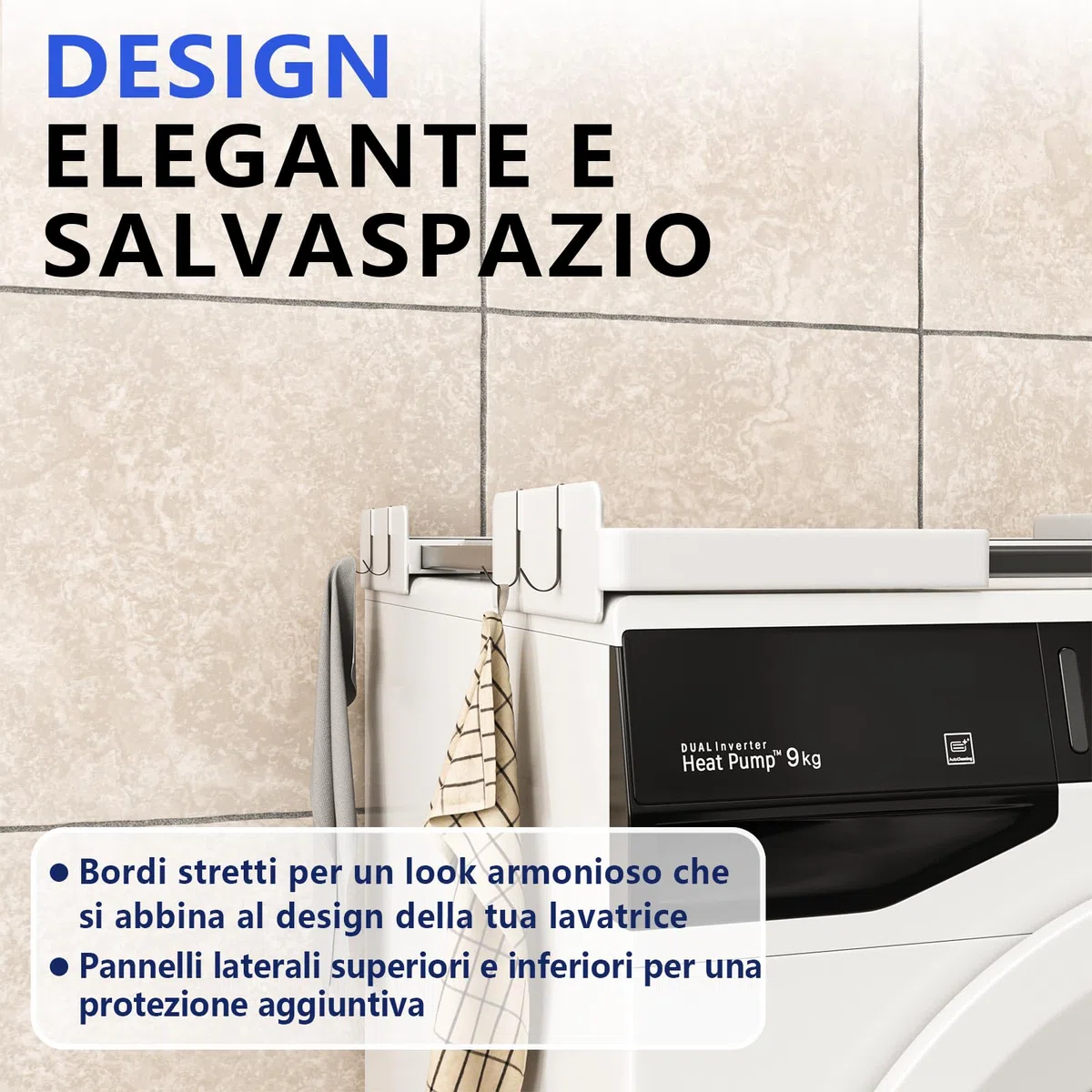 Slimline - Kit impilabile per lavatrice e asciugatrice, telaio universale per elettrodomestici da 45-68 cm, design salvaspazio con cinghia a cricchetto e 4 ganci multifunzione (bianco)
