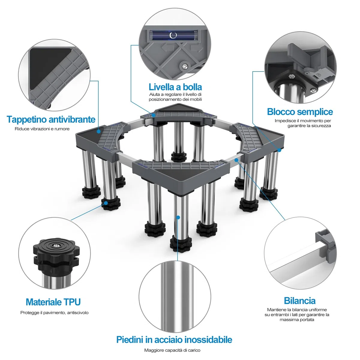 DEWEL Base per Lavatrice 12 Piedi, Lunghezza Regolabile 43-57 CM, Altezza 18-20 CM, Capacità Di Carico 500 KG Base Lavatrice Regolabile Per Asciugatrice, Frigorifero e Congelatore (Nero)