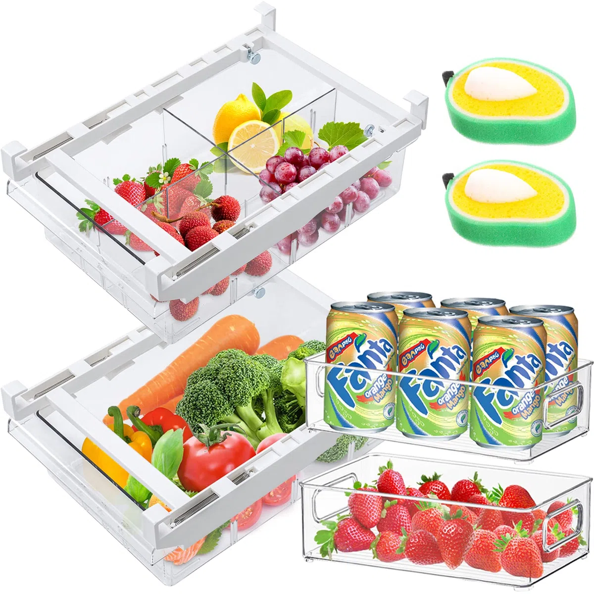 JOYBOY Cassetti per Frigoriferi,Set da 4 Pezzi, Liberamente Estraibile, Scatola Portaoggetti